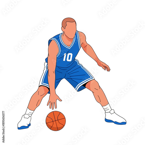 Male Basketball Player Dribbling Ball in Dynamic Pose, Sports Illustration