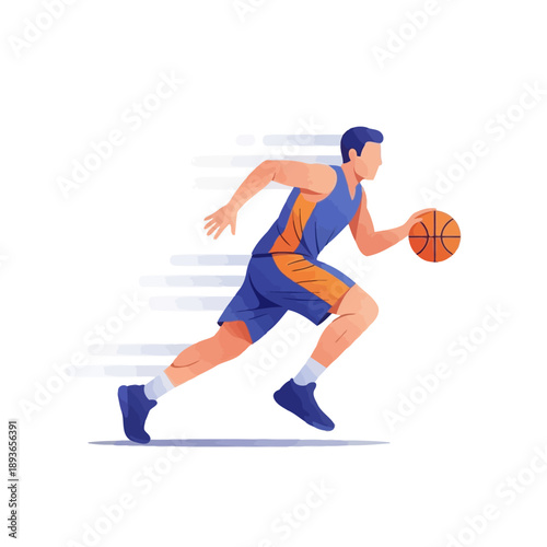 Basketball Player Running Dribbling Ball Fast Motion Sports Illustration