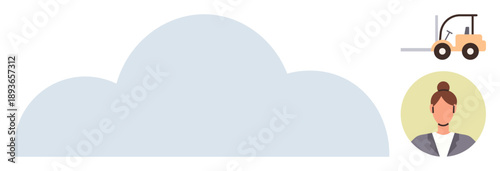 Cloud computing, logistics, teamwork, data storage, workforce, digital communication. A cloud, forklift and female profile illustration. Cloud computing and logistics concept