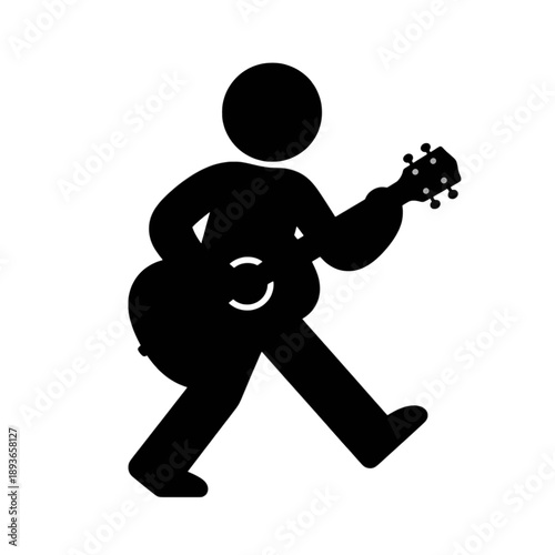 Line icon of a child playing a guitar.