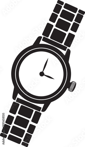 Black and white illustration of a classic wristwatch