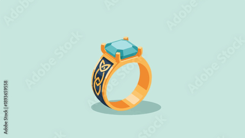Golden ring with blue gem and celtic knot design