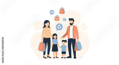 Happy family enjoying a shopping spree together with bags.