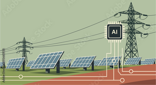 AI powers solar energy grid with smart technology and renewable power lines