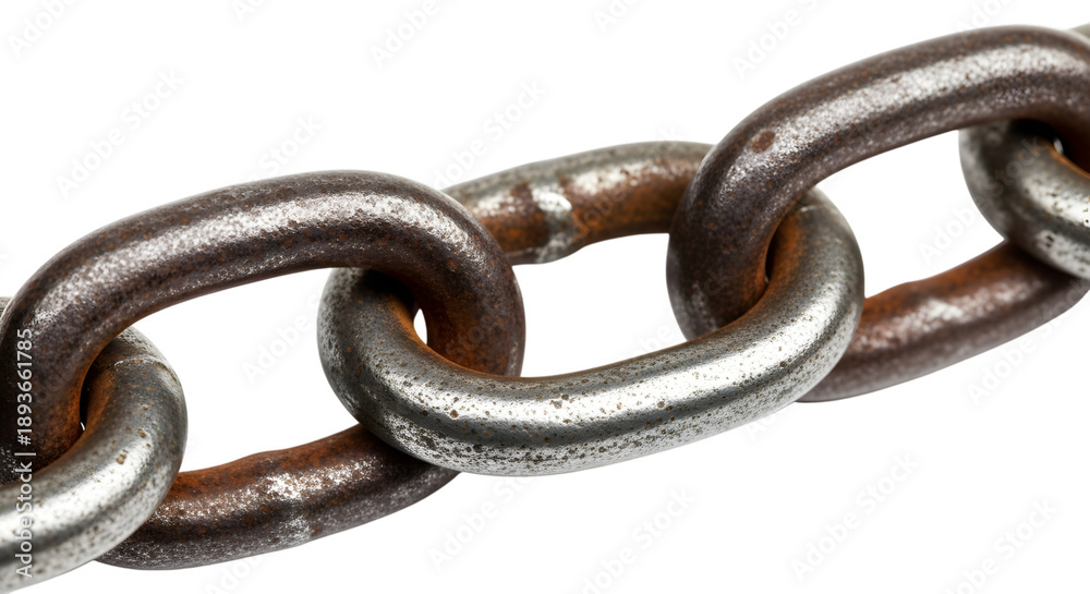 Obraz premium Rusty metal chain links closeup isolated on a transparent background rusty chain metal links
