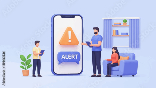 People interacting with a smartphone displaying an alert notification
