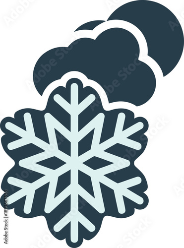 Snow forecast icon featuring a snowflake and cloud. Modern, minimalist design with a clean, professional aesthetic. Ideal for weather, meteorology, and winter-themed projects.