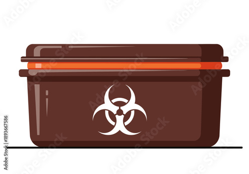 A stylized brown biohazard storage container with a biohazard symbol. Clear, graphic design. Suitable for scientific, medical, or warning themes.