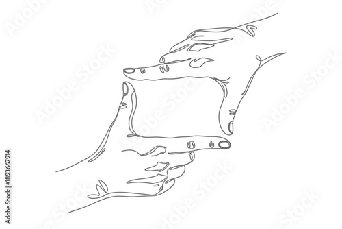 Continuous Line Drawing of Two Hands Making a Frame Gesture Minimalist Art
