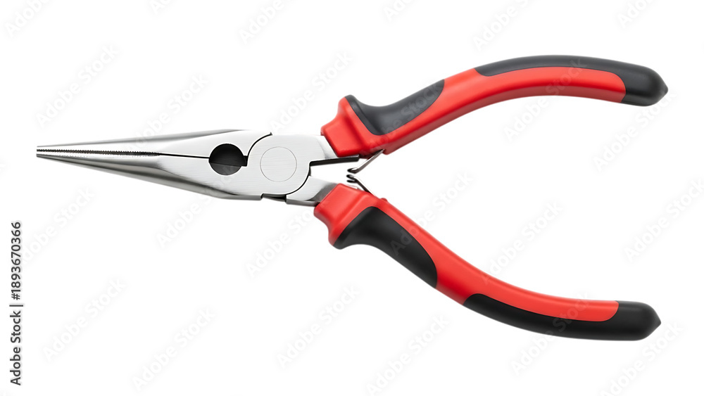 Fototapeta premium High quality needle nose pliers with red and black handles on a white background for precision gripping