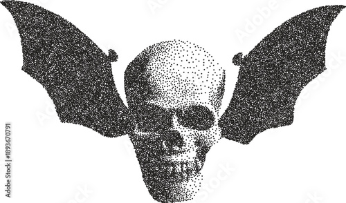 Skull vintage y2k stipple art, bones halftone stipple brutalist retro vector png with transparent background, macabre 2000s aesthetic photocopy effect tattoo