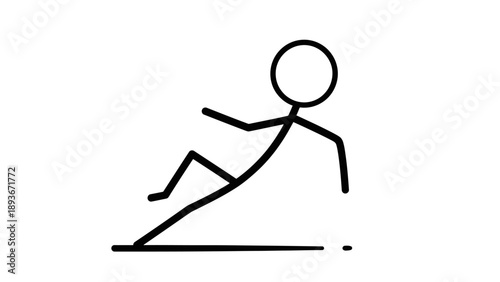 Simple stick figure climbing up a slope or ramp.