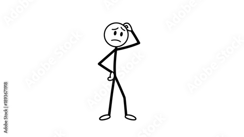 Simple stick figure man with a puzzled and confused expression.