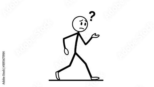A confused stick figure walking with a puzzled expression and a question mark above its head.