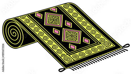 Traditional Slavic folk art ornament. Embroidered seamless border texture. Seamless traditional ethnic embroidery pattern. Geometric folk ornament with flowers and tassels.