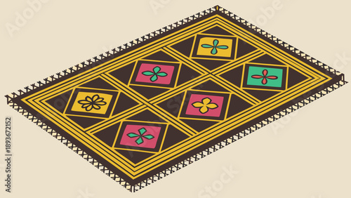 Traditional Slavic folk art ornament. Embroidered seamless border texture. Seamless traditional ethnic embroidery pattern. Geometric folk ornament with flowers and tassels.