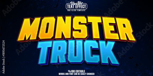 Monster editable text effect, customizable truck and muscle 3d font style