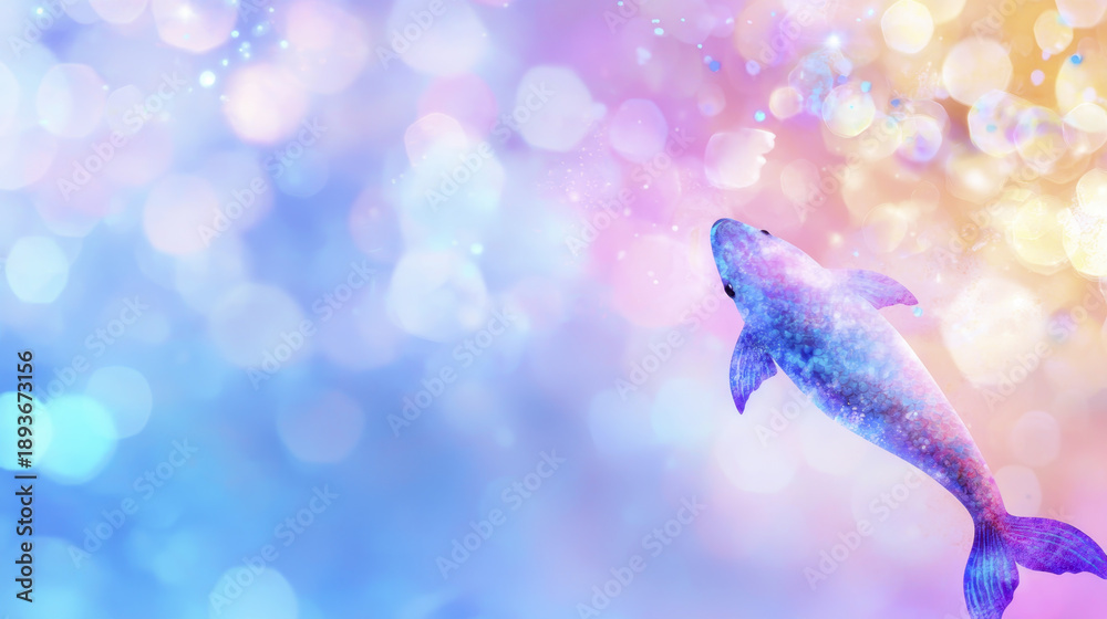 Obraz premium Magical mermaid illustration fantasy sea creature sparkling scales dreamy pastel background underwater whimsical colorful aquatic enchanting mystical