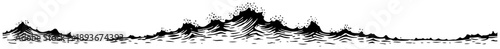 Horizontal border illustration of stylized ocean waves and sea foam