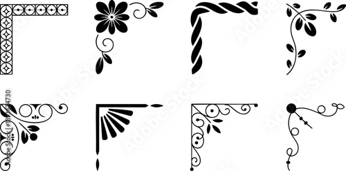 Decorative ornamental corners collection with vintage swirls and floral vector elements for design