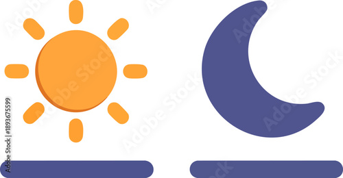 Day and Night Cycle Sun and Moon Icons Representing Time and Celestial Bodies