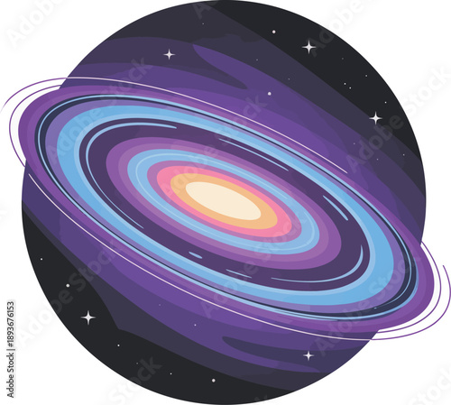 Swirling Vector Illustration with Colorful Rings and Stars in Deep Space