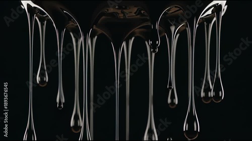 Black liquid dripping against a dark background for abstract visual concept