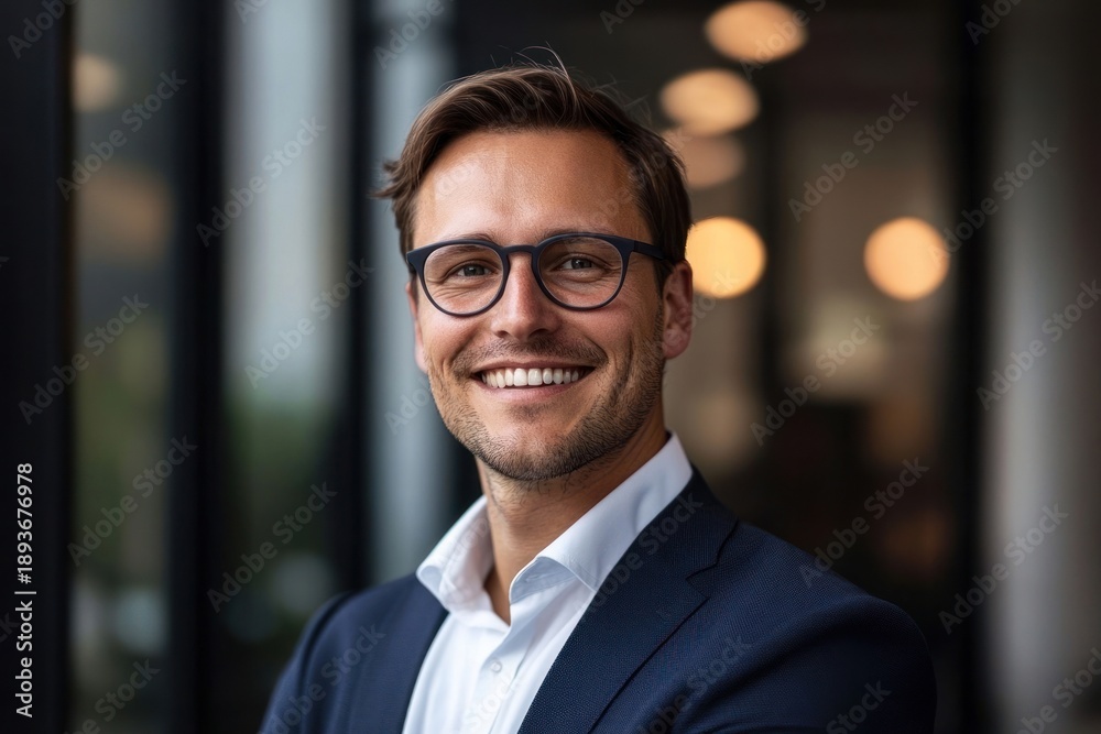 Fototapeta premium Modern farmhouse exterior happy male man.