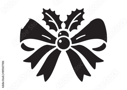 Wallpaper Mural bow and holly leaf logo silhouette vector, christmas holly leaves logo silhouette illustration, festive bow with holly leaf logo silhouettes vector on a white background Torontodigital.ca