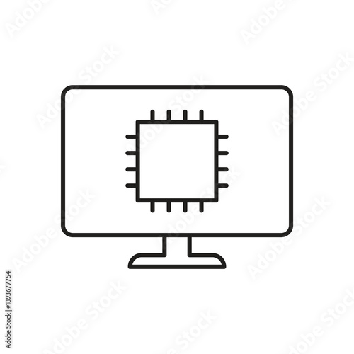 Computer processor chip on monitor screen icon