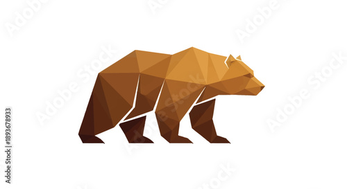Geometric Brown Bear Illustration on White Background.