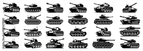 Seamless pattern background featuring various military army tanks and armored vehicles