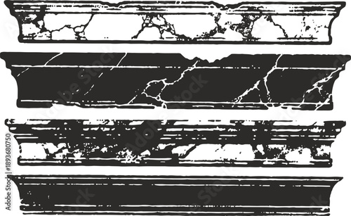 vintage cracked stone architectural molding set with textured marble and classical ornamental designs