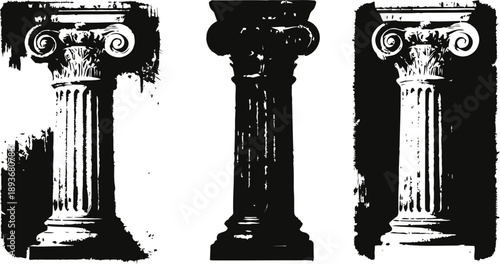 Ancient classical columns illustration set greek and roman architectural pillar designs with fluted shafts and ornate capitals