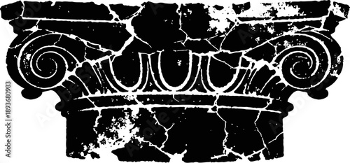 Ancient corinthian architectural capital with intricate volute design and weathered texture