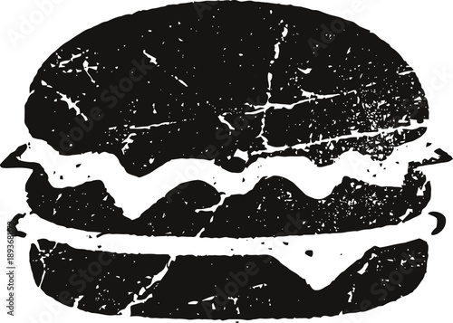 Grunge hamburger icon with lettuce and cheese silhouette graphic design