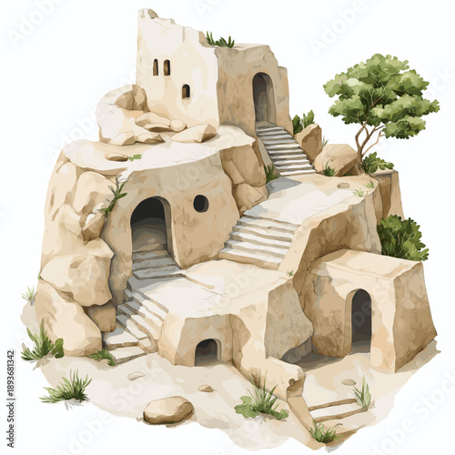 Chan Chan Archaeological Site. Chan Chan Archaeological Site hand drawn watercolor illustration
