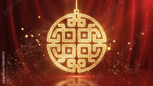 Golden ornament. Chinese New Year Iron Horse decoration. Lunar New Year 2576 Iron Horse symbol. Year of the Iron Horse zodiac illustration. Vector golden design. Red curtain background.