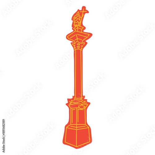 Sigismund's Column in Warsaw. Old town landmark and polish king monument vector.