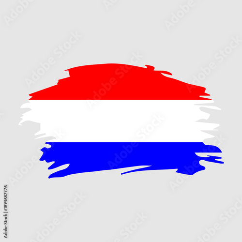 Artistic brushstroke representation of a vibrant national flag featuring horizontal bands of intense red, crisp white, and deep blue hues, symbolizing cultural heritage and patriotic pride