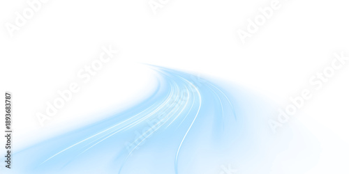 Flowing light lines stretch forward with dynamic energy. Warm orange and cool blue tones blend smoothly. Abstract speed and motion concept for digital design. PNG.