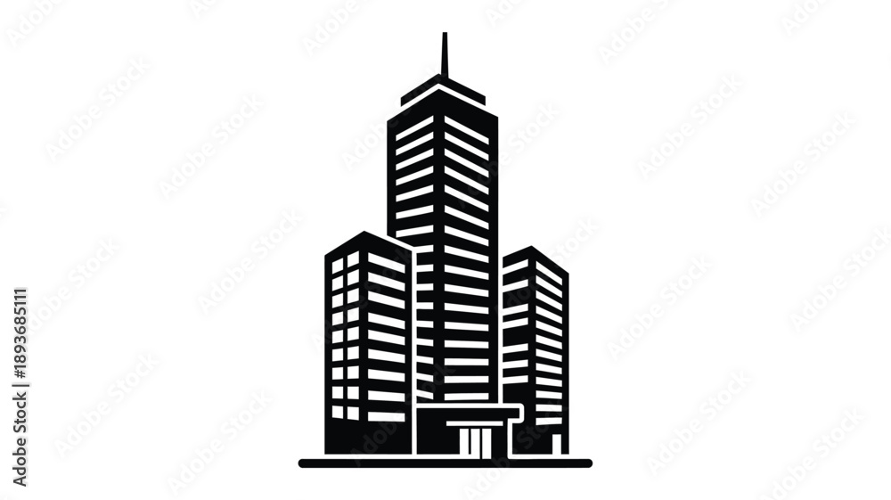 Fototapeta premium Modern city skyline featuring tall buildings in a striking black silhouette