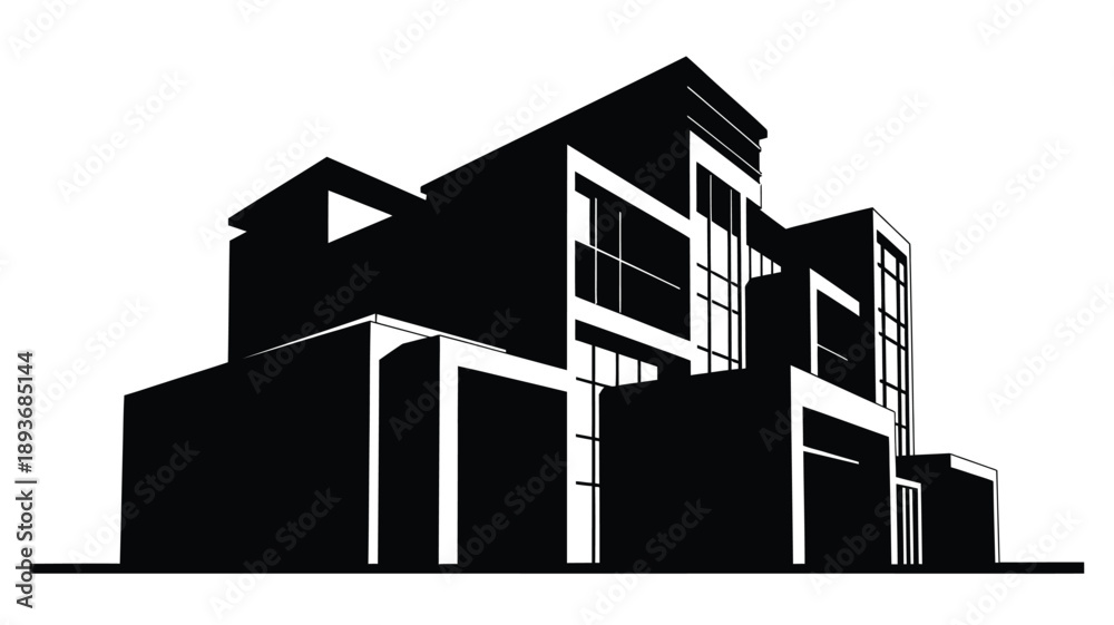 Fototapeta premium Modern architectural building design in stark black and white silhouette