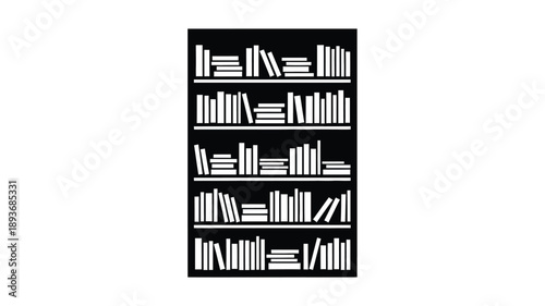 Abstract arrangement of books on shelves a striking black and white silhouette