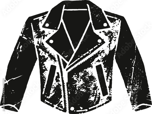 grunge black leather biker jacket with zipper and collar stylized illustration