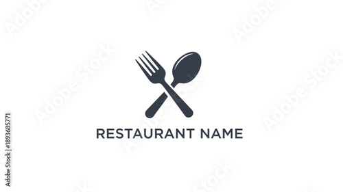 crossed utensils logo with restaurant name silhouette