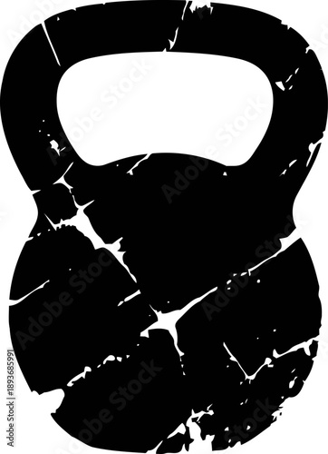 Worn cracked kettlebell silhouette with distressed texture for fitness and training