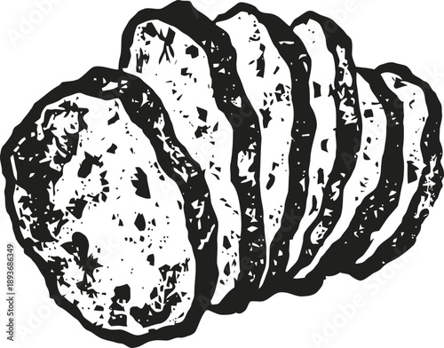 Sliced potato with skin, raw vegetable pieces, natural tuber slices, fresh root crop food ingredient