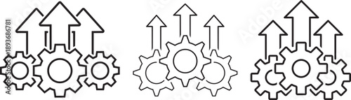Gear Icon of Technological Advancement: A conceptual representation of technological progress, showcasing interconnected gears propelling upward arrows, symbolizing innovation and growth.
