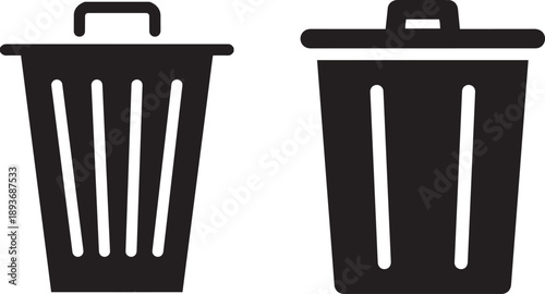 Waste Bin Icon Set: Two different waste bin icons are presented side by side, showcasing their purpose of waste disposal, cleaning, and disposal. 